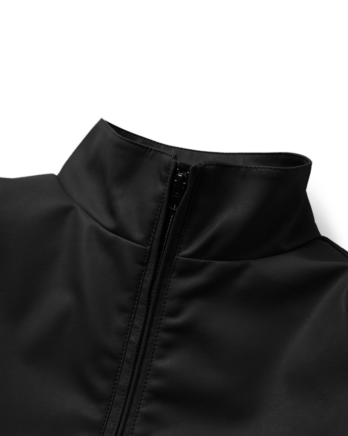 STAND COLLAR LEATHER JACKET - BLACK