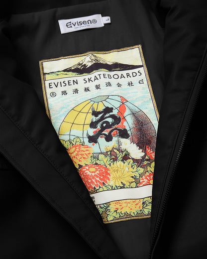 STAND COLLAR LEATHER JACKET - BLACK