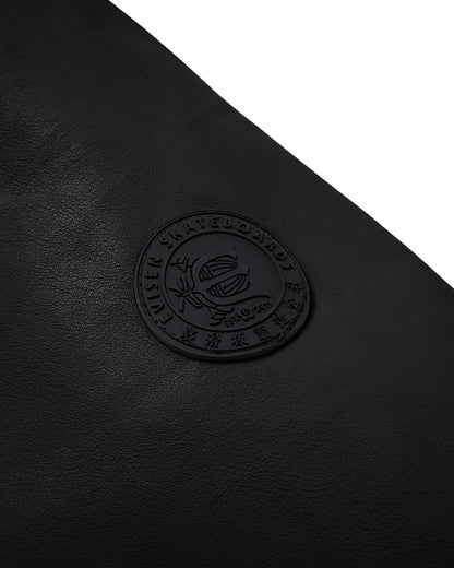 STAND COLLAR LEATHER JACKET - BLACK