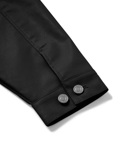 STAND COLLAR LEATHER JACKET - BLACK