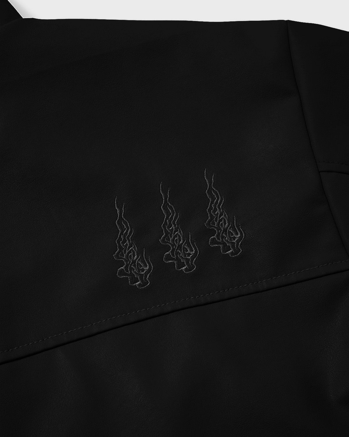 STAND COLLAR LEATHER JACKET - BLACK