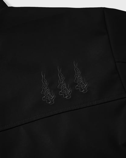 STAND COLLAR LEATHER JACKET - BLACK