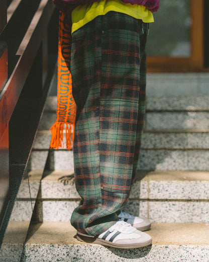 CHECK WOOL PAINTER PANTS - YELOW