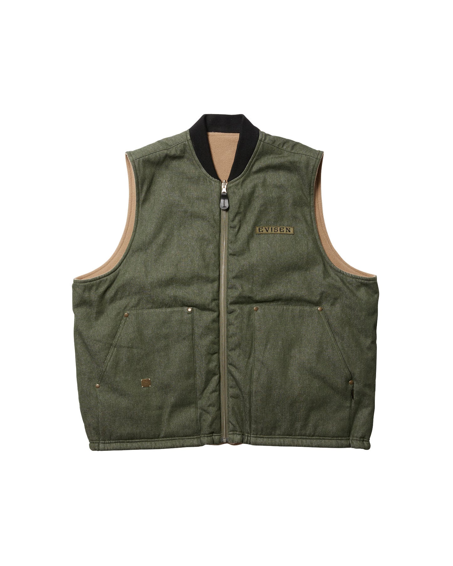 MICRO FLEECE DENIM REVERSIBLE VEST - OLIVE