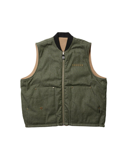 MICRO FLEECE DENIM REVERSIBLE VEST - OLIVE