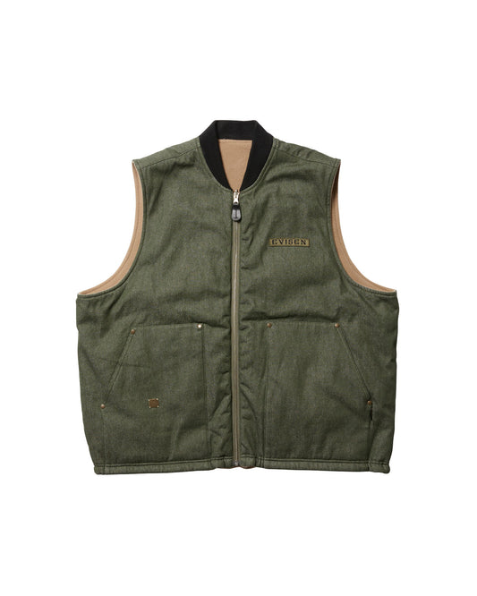 MICRO FLEECE DENIM REVERSIBLE VEST - OLIVE