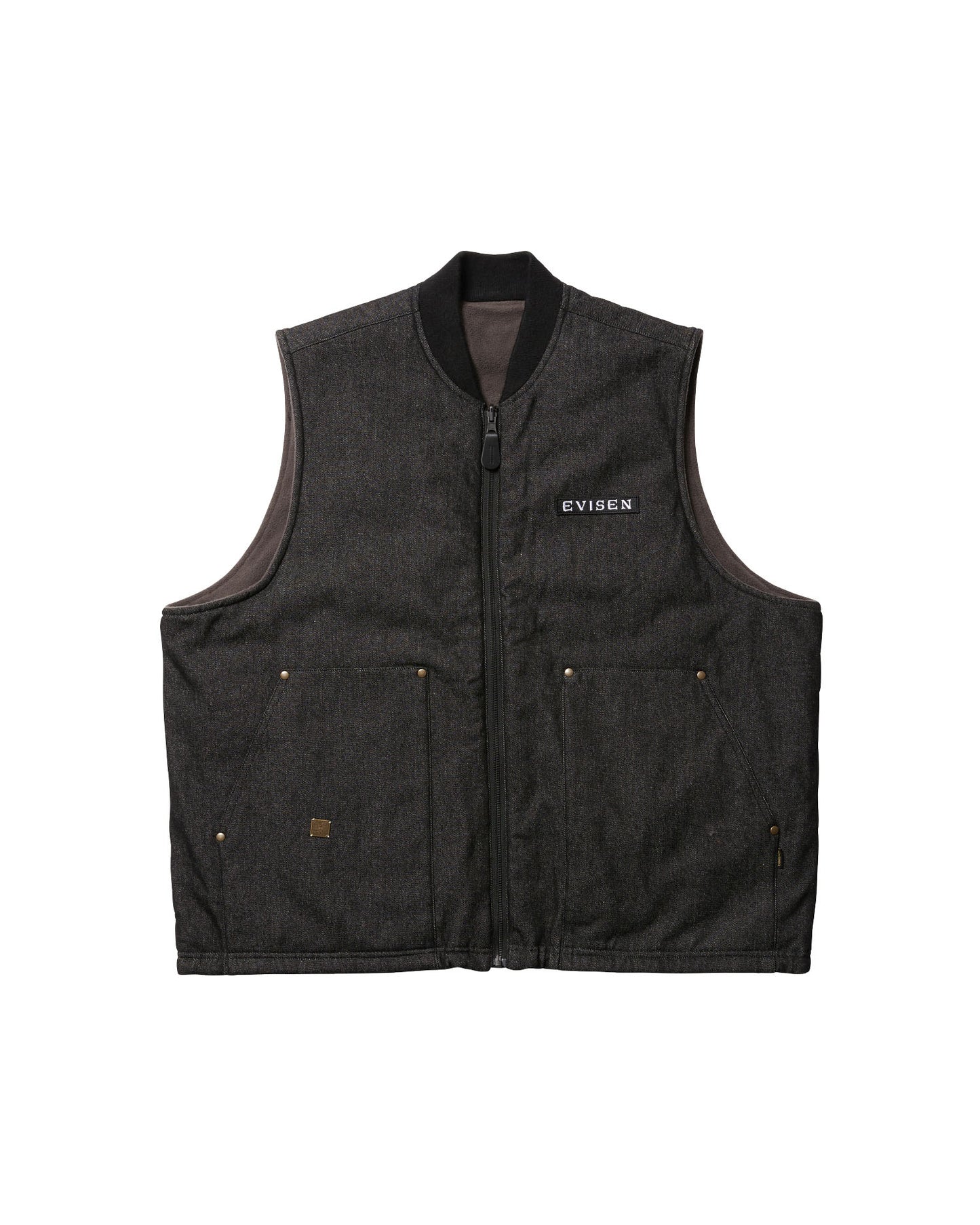 MICRO FLEECE DENIM REVERSIBLE VEST - BLACK