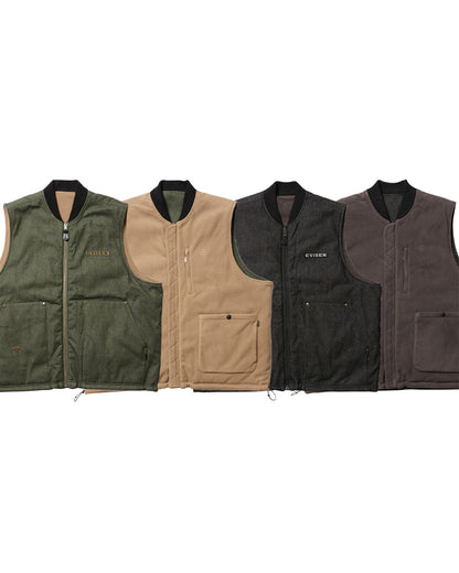 MICRO FLEECE DENIM REVERSIBLE VEST - OLIVE